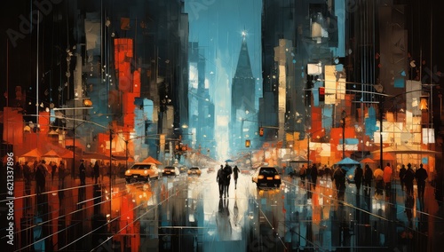 Night city painting. 