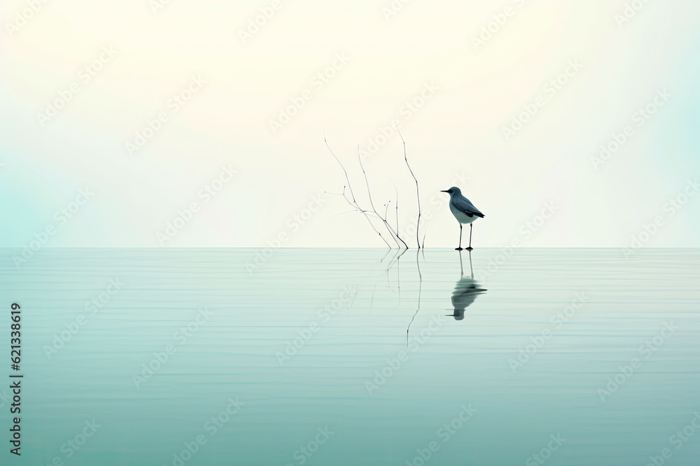 serene minimalistic background with a single bird silhouette, capturing the simplicity and freedom of nature