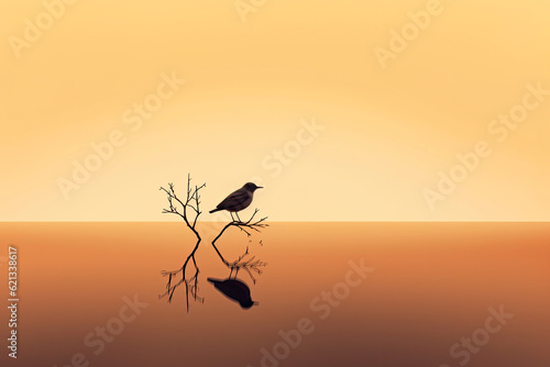 serene minimalistic background with a single bird silhouette, capturing the simplicity and freedom of nature © aicandy