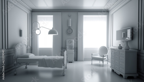 Vintage and comfortable equipped hospital room. AI generated