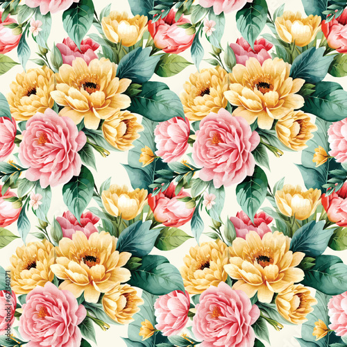 Floral shape watercolor seamless pattern.