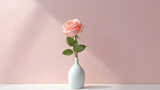 Minimalistic modern still life with rose Seasonal banner, Tenderness postcard. Generative ai