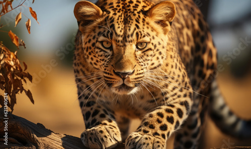 Beautiful leopard Looking For A Prey In The African Savanna, generative AI © Enigma