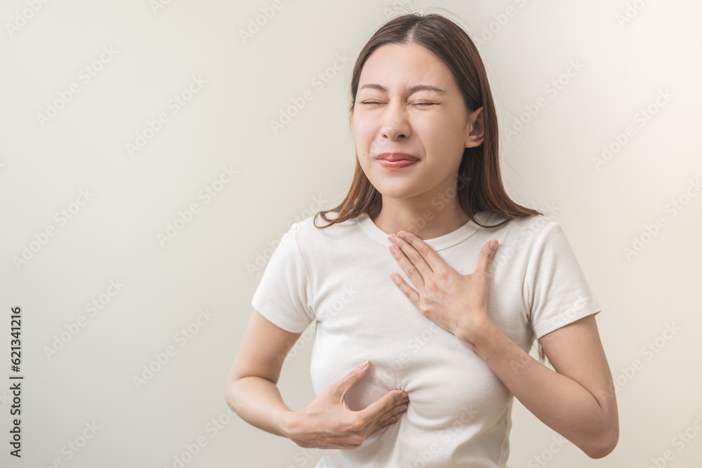 Acid reflux disease, suffer asian young woman have symptom
