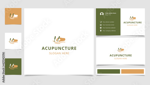 Acupuncture logo design with editable slogan. Branding book and business card template.