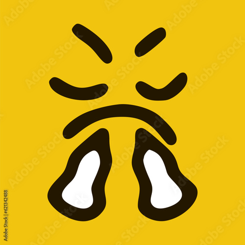 Angry emoticon in doodle style yellow background. Vector Illustration