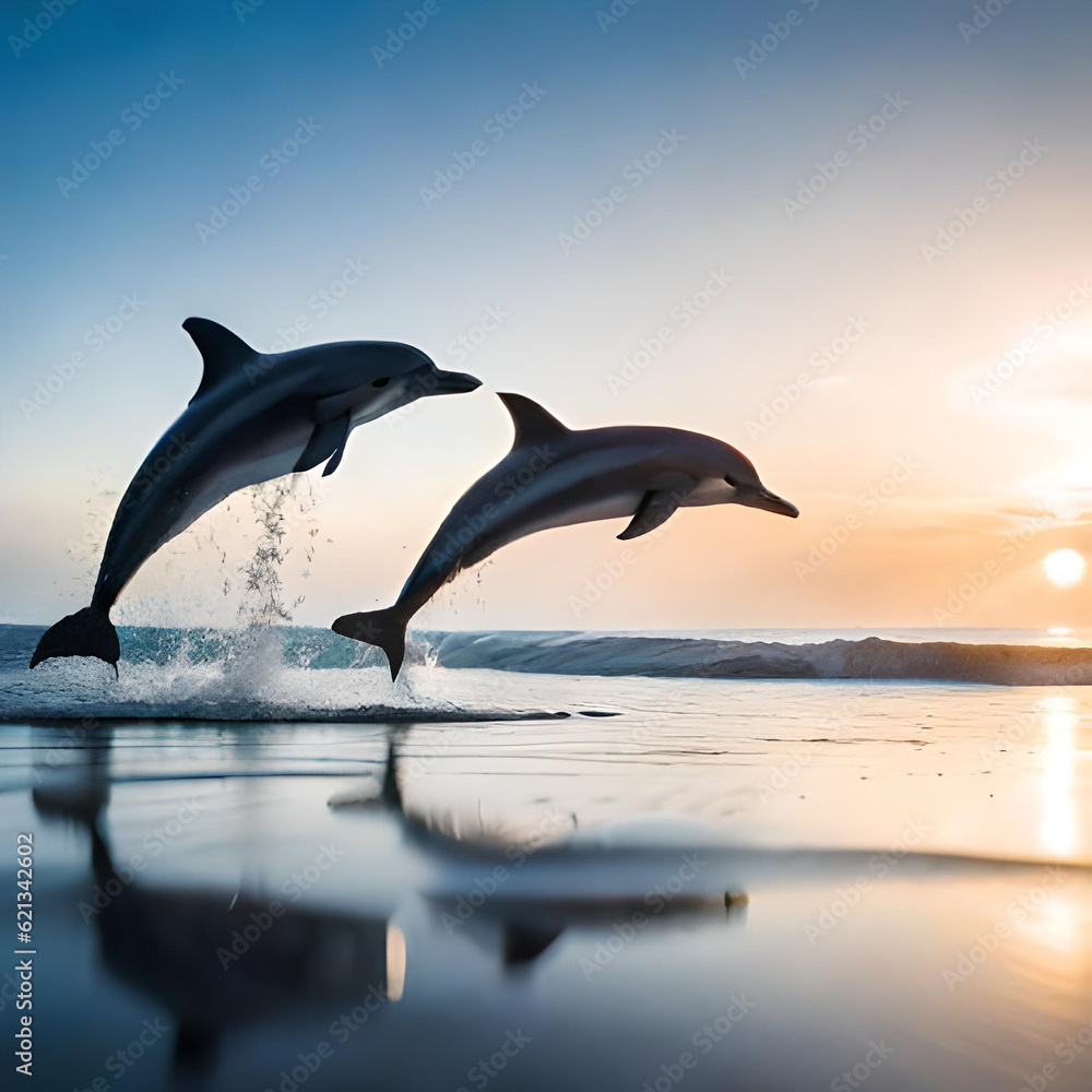 Fototapeta premium dolphin jumping at sunset