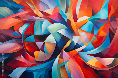 collision of vibrant geometric shapes  creating a visually stimulating and dynamic abstract composition