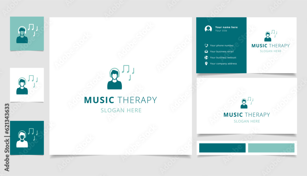 Music therapy logo design with editable slogan. Branding book and business card template.