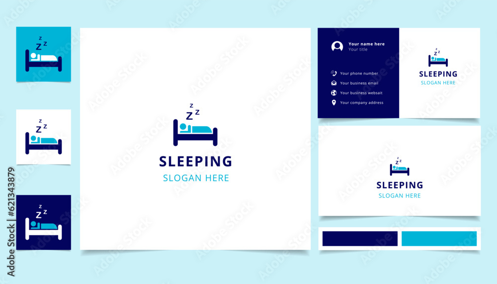 Sleeping logo design with editable slogan. Branding book and business card template.