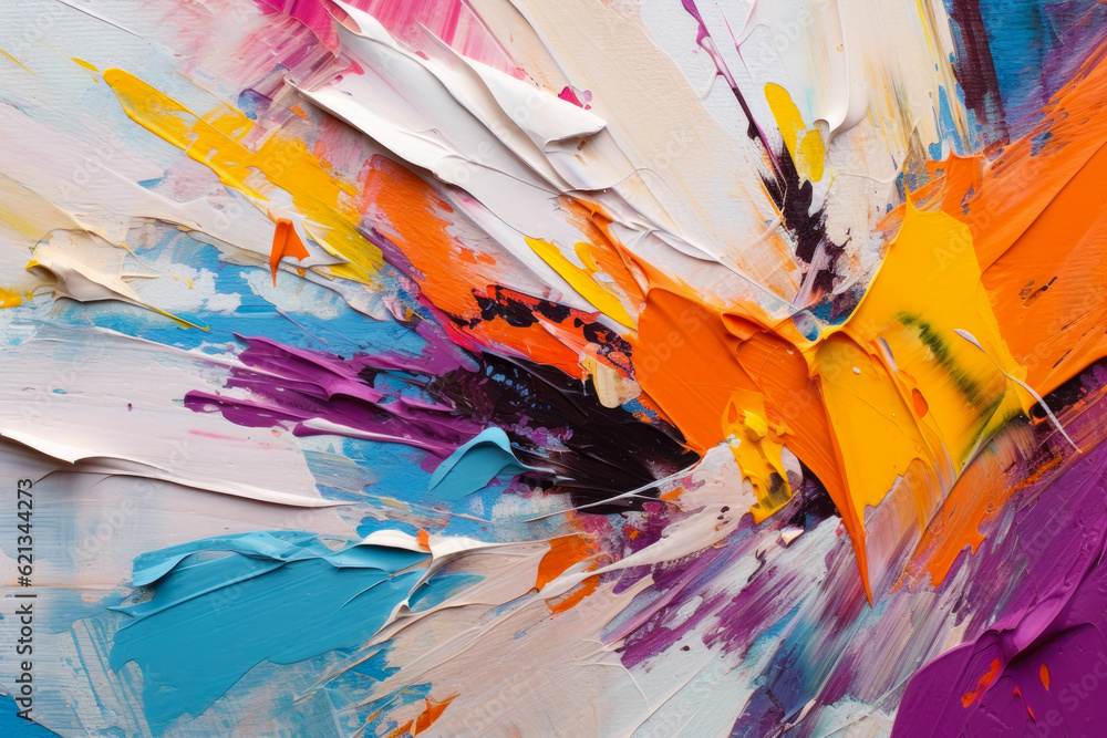 collision of vibrant acrylic strokes and abstract textures, creating a bold and expressive abstract composition