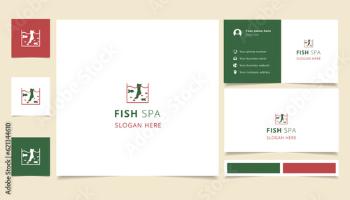 Fish spa logo design with editable slogan. Branding book and business card template.