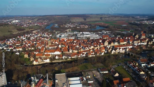 Aerial view around the old town center of the city Besigheim in Germany photo