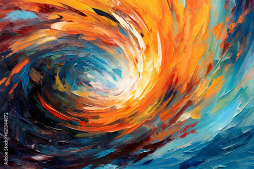 Vibrant explosion of colors in a swirling abstract design, capturing the energy and dynamism of the universe