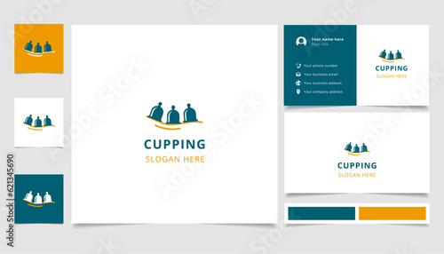 Cupping logo design with editable slogan. Branding book and business card template.