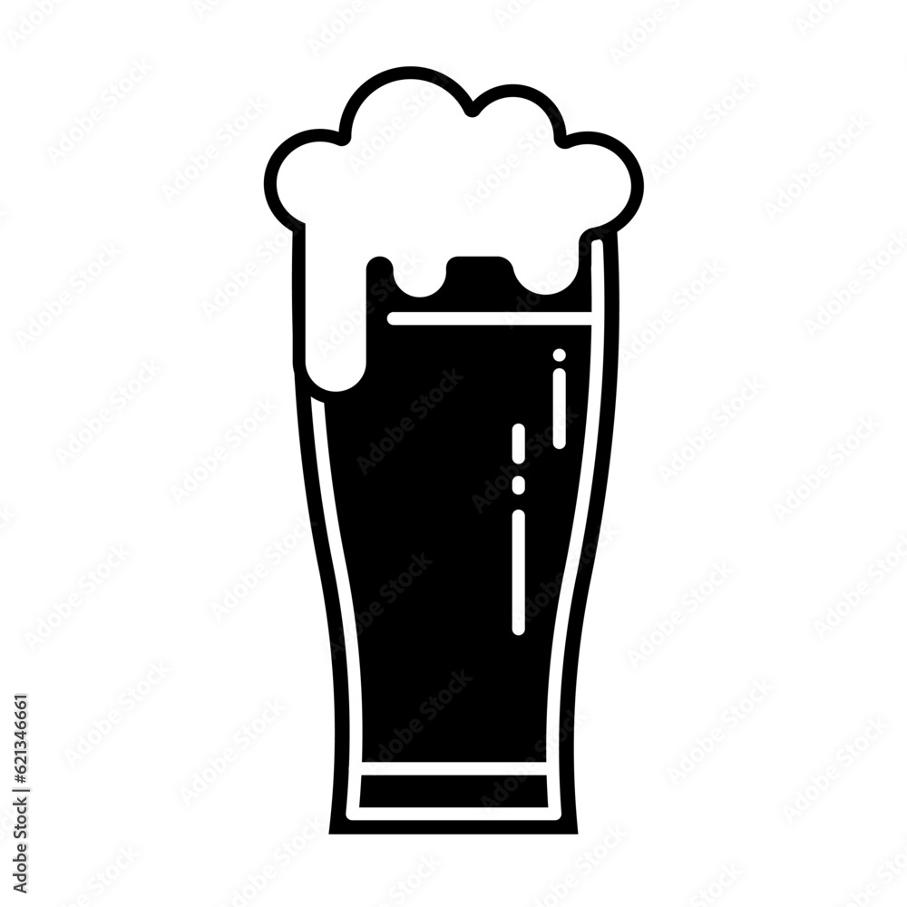 Beer mug cheers. Glass of beer isolated vector illustration. Lager beer pint black icon on white background. Beer mug cheers. Glass of beer isolated vector illustration. Lager beer pint black icon on white background.