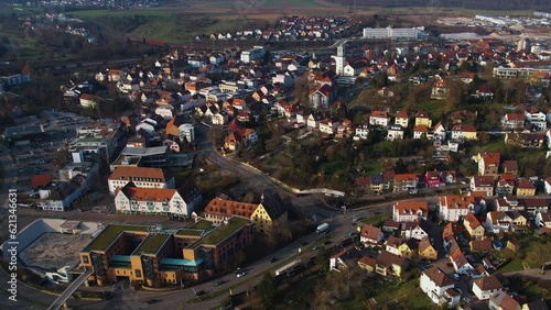 Aerial view around the old town center of the city Mühlacker in Germany

 photo