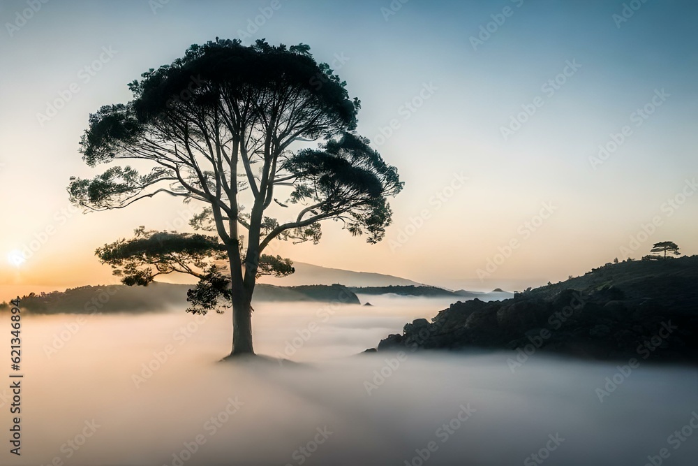 sunset in the fog generated Ai. sunset in the fog generated Ai.