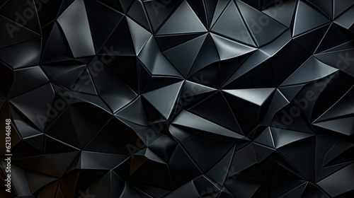 Fototapeta Naklejka Na Ścianę i Meble -  Abstract black polygonal background texture. Low poly dark wall. Deep black low polygon mesh wallpaper concept. House decoration. 3d rendering, 3d illustration. .