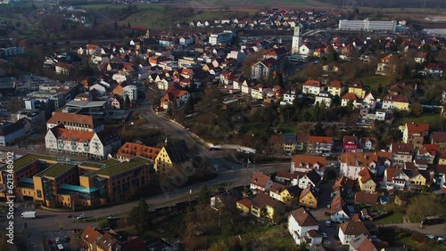 Aerial view around the old town center of the city Mühlacker in Germany

 photo