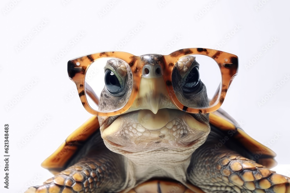 Cute turtle with glasses on a white background Stock Illustration