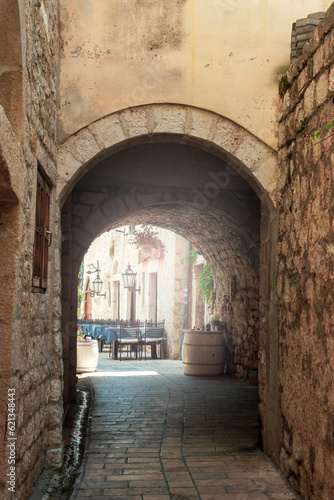 Ancient arch in old town of Rab  Croatia