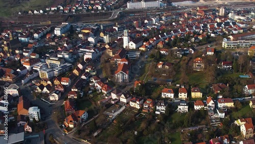 Aerial view around the old town center of the city Mühlacker in Germany

 photo