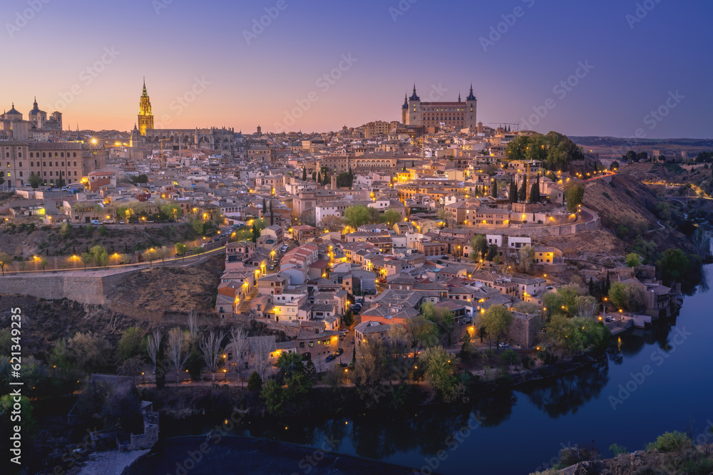 Toledo Skyline with Cathedral and Alcazar at sunset - Toledo, Spain