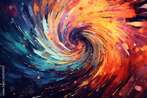 burst of energy on an abstract background, with vibrant swirls and spirals radiating outward, symbolizing creativity and inspiration