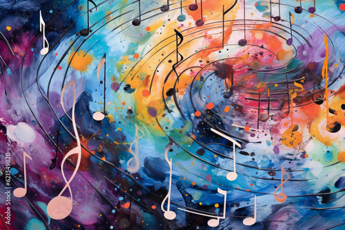 symphony of abstract musical notes on a colorful background, evoking the harmony and rhythm of a captivating melody © aicandy
