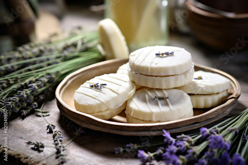 Homemade calisson sweets with lavender flowers. generative AI