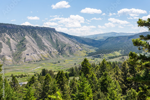 Beautiful landscape viewed from above, in the Yellowstone National Park, Wyoming, USA