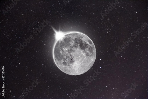 beautiful and bright moon with the reflection sun
