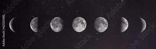 set of moons forming the lunar cycle photo