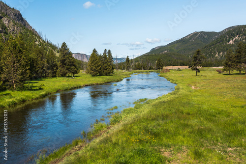 Beautiful Gibbon River landscape in the Yellowstone National Park, Wyoming