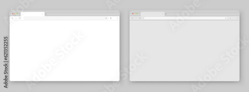 A set of browser window in white and gray on a gray background. Website layout with search bar, toolbar and buttons. Vector illustration.