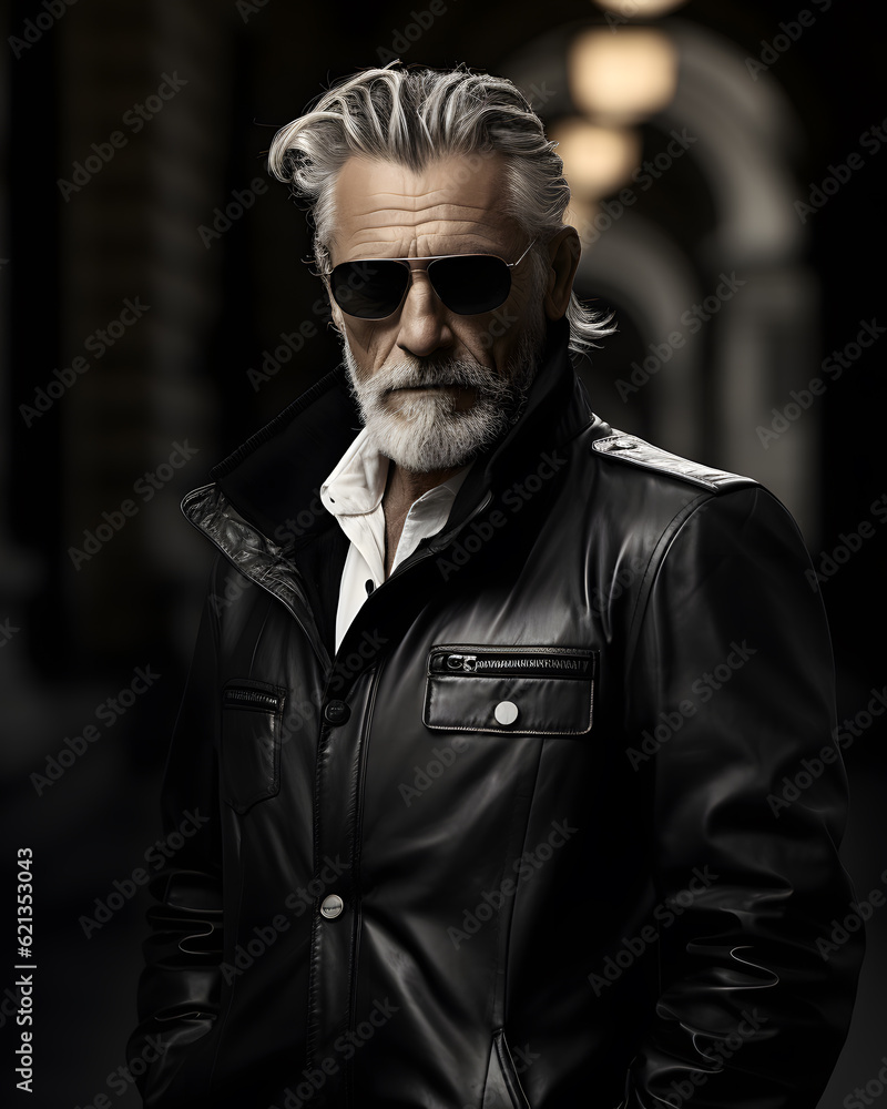 Obraz premium Portrait of the fashionable man outdoors, AI Generated person and Image 