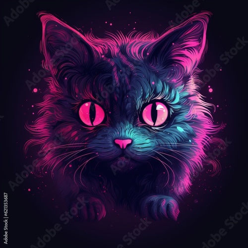 Cute cat animal furry pink neon light illustration pictures AI Generated art