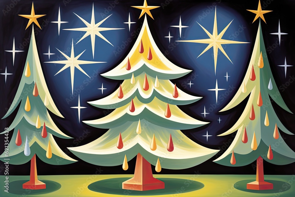 Creative abstract style Christmas trees on a blue background Creative abstract style Christmas trees on a blue background