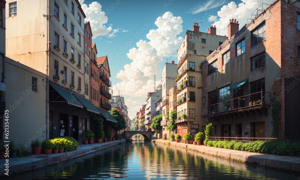 Fototapeta premium city building canal cityscape landscape, generative, generative ai, ai