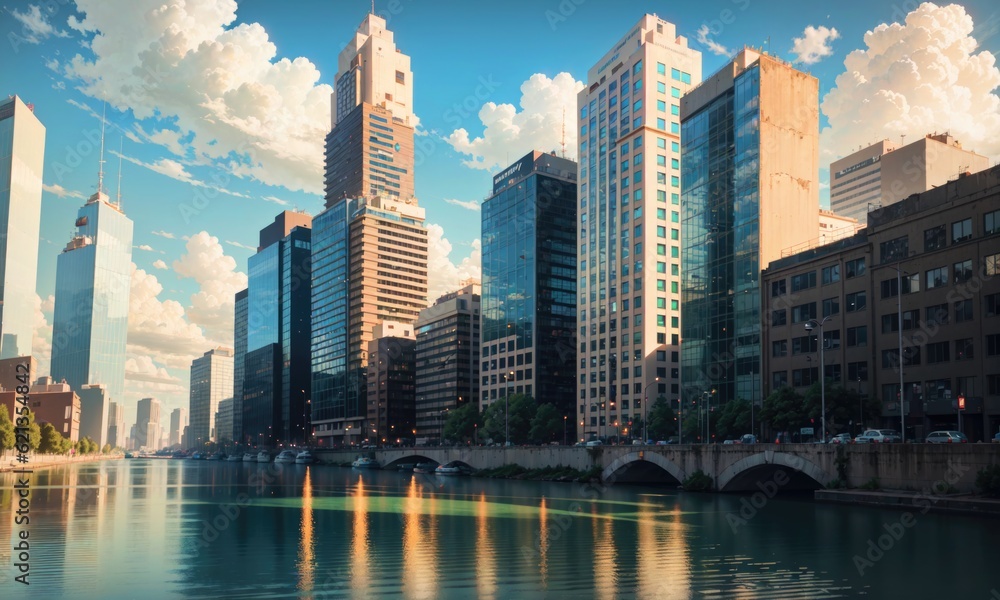Obraz premium city building canal cityscape landscape, generative, generative ai, ai