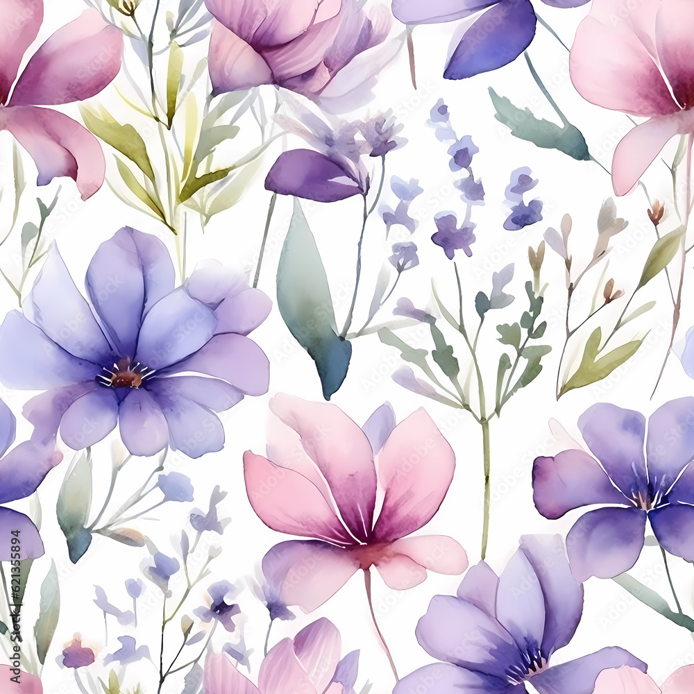 Nature-inspired floral seamless watercolor pattern in vintage style, wallpapers, prints, and textiles, adding artistic beauty. Generative Ai.