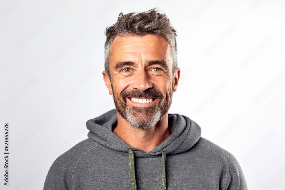 Portrait of a handsome middle-aged man smiling on a white background Portrait of a handsome middle-aged man smiling on a white background