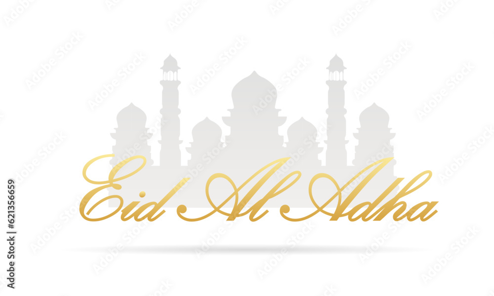 Eid al adha typography and temple, vector art illustration.