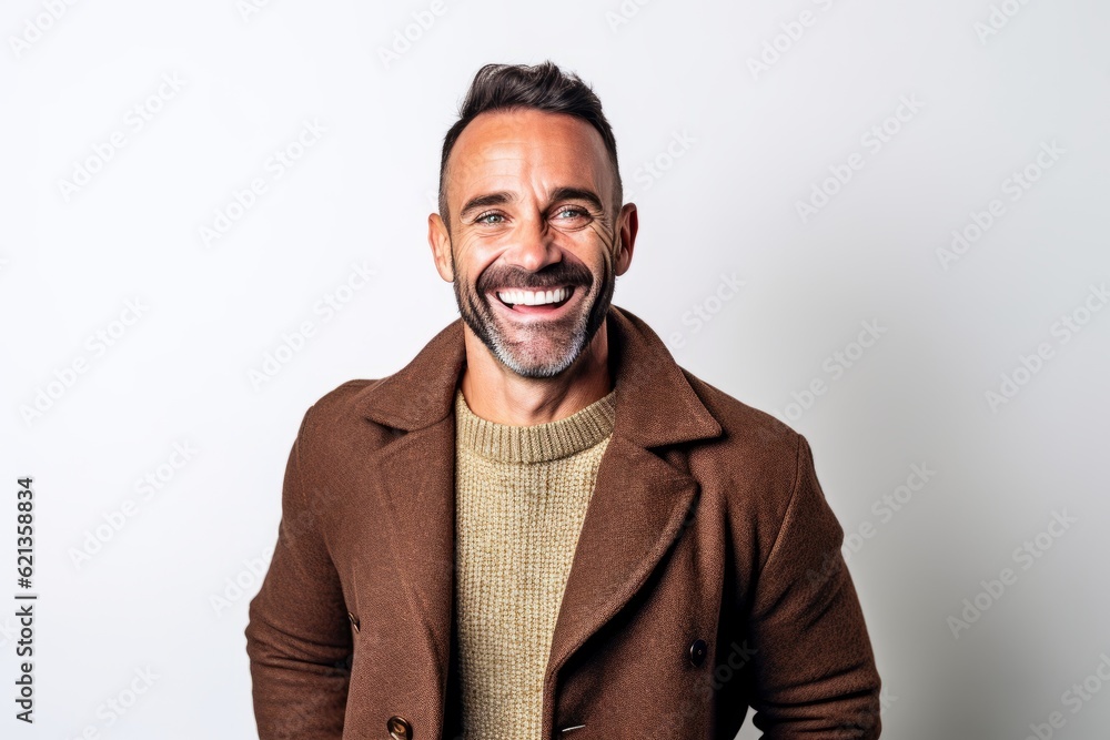 Portrait of a handsome man smiling and looking at camera on a white background Portrait of a handsome man smiling and looking at camera on a white background