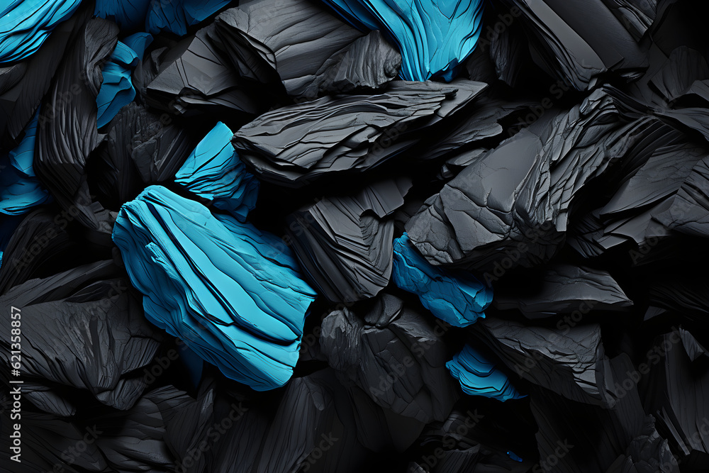 A close shot of black and blue pieces of rocks in various shapes, detailed backgrounds. Generative AI A close shot of black and blue pieces of rocks in various shapes, detailed backgrounds. Generative AI