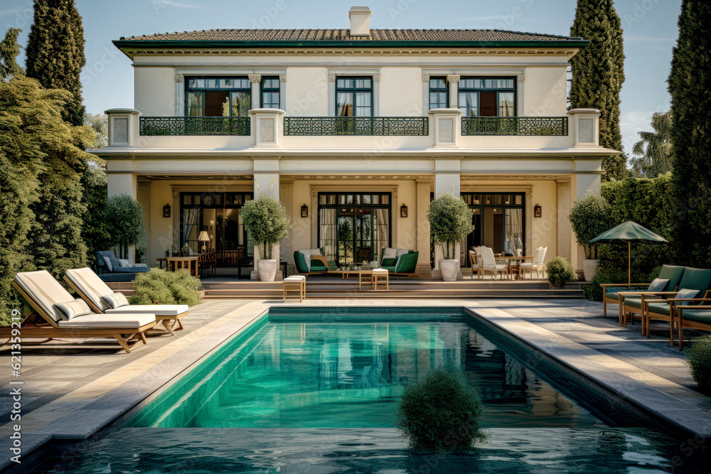 House Villa with Pool in Mediterranean Style in the South of Europe Wallpaper Background Brainstorming Generative AI Digital Art Illustration House Villa with Pool in Mediterranean Style in the South of Europe Wallpaper Background Brainstorming Generative AI Digital Art Illustration
