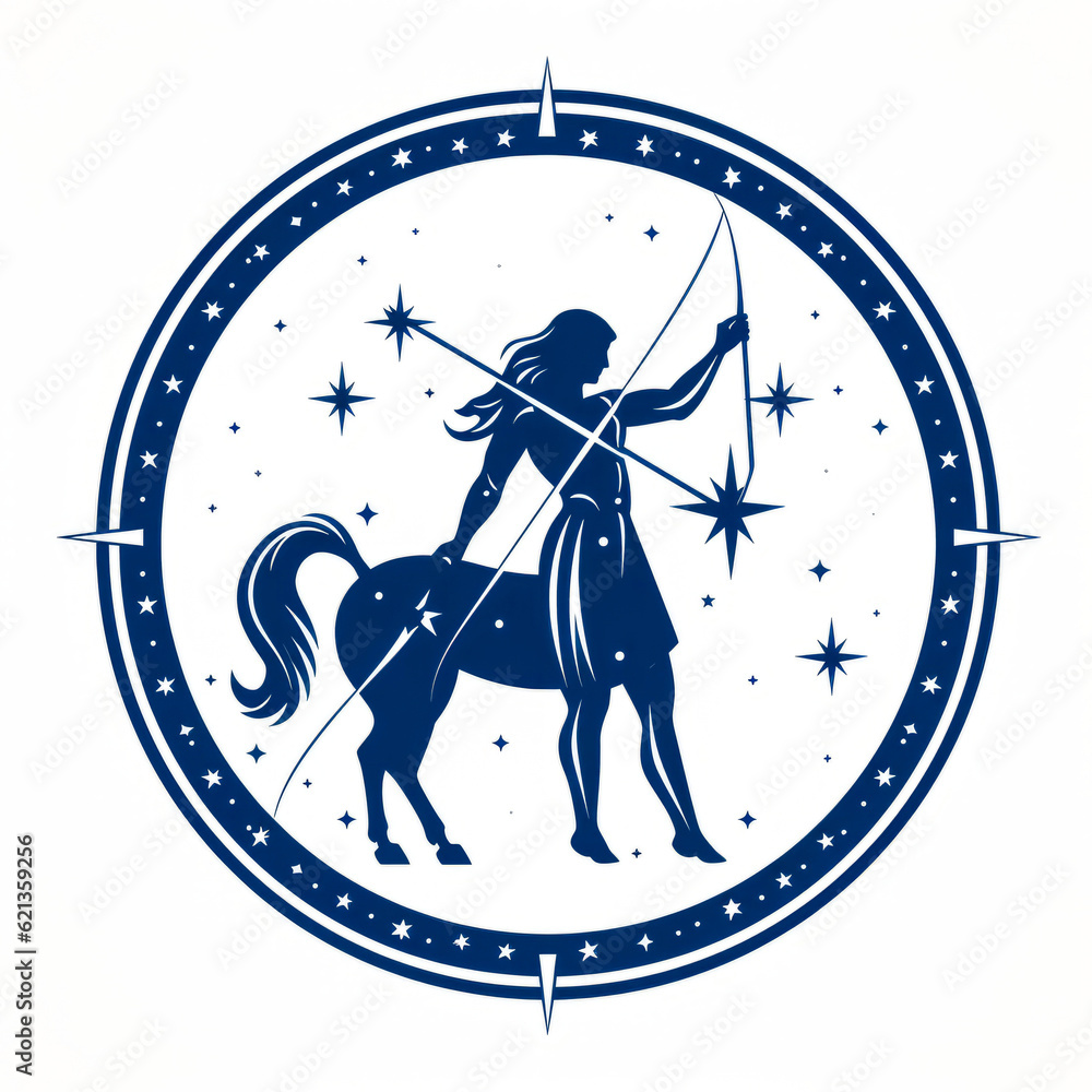 Captivating minimalist Sagittarius centaur symbol, twinkling star ...