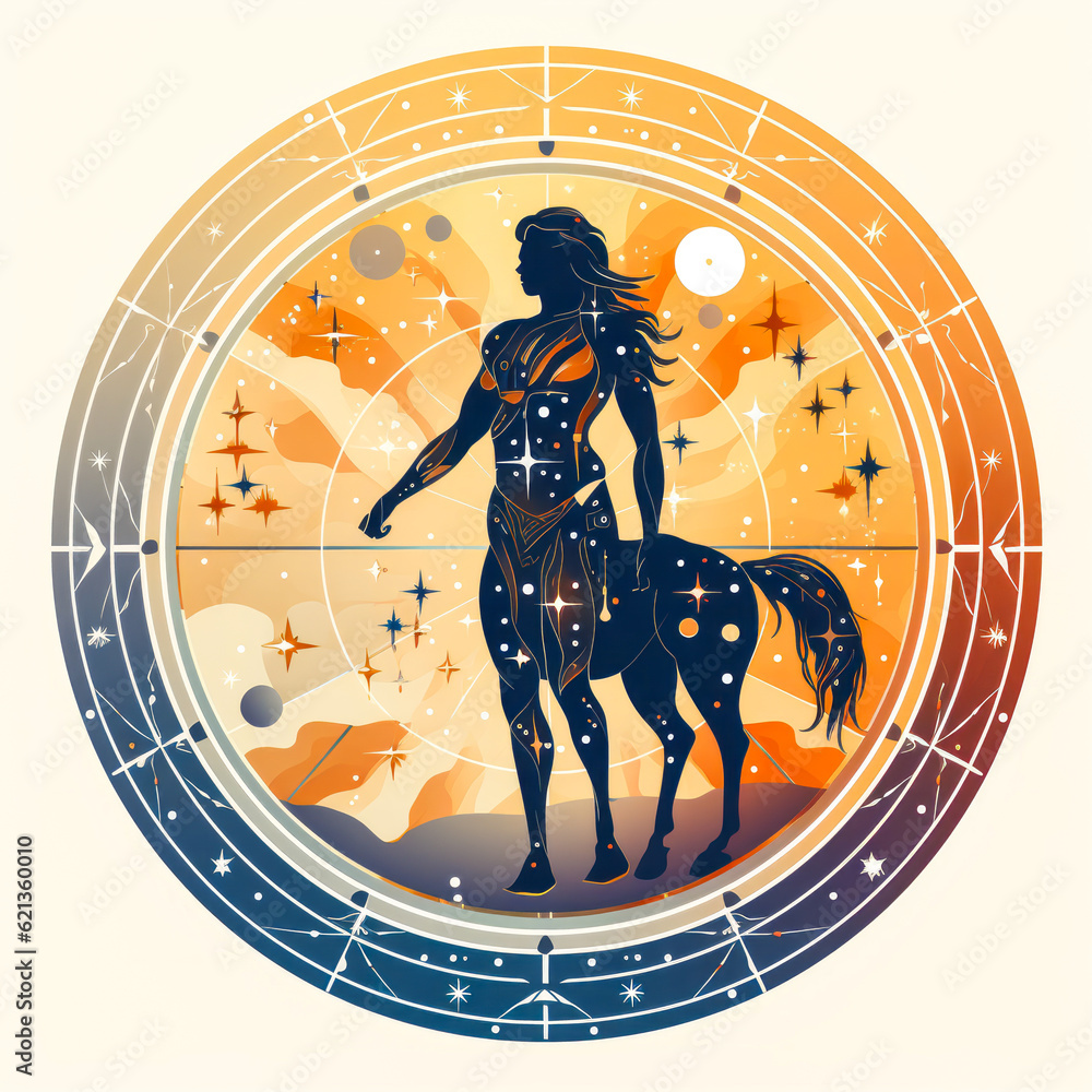 Mystical Sagittarius sign in pastel hues; captivating centaur stands in ...