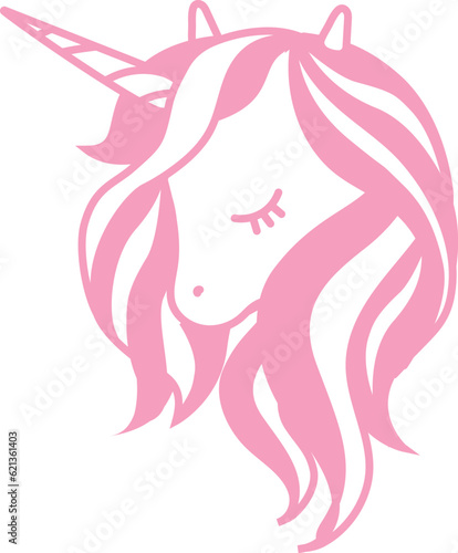 head of unicorn logo.cute unicorn. beautiful unicorn with lush mane.vector illustration.print for t-shirt.childish design for girls.pink unicorn silhouette.suitable for plotter.unicorn logo.emblem.